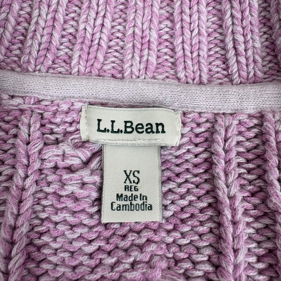 L.L.Bean Pink Cable Knit Full Zip Mock Neck Sweater Jacket Womens XS Cotton‎ - Picture 7 of 13